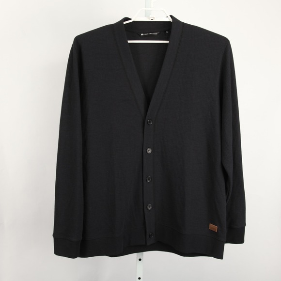 TravisMathew Sweater Men XL Black Button Front Pristine Shore Cardigan Knit Golf - Picture 2 of 12
